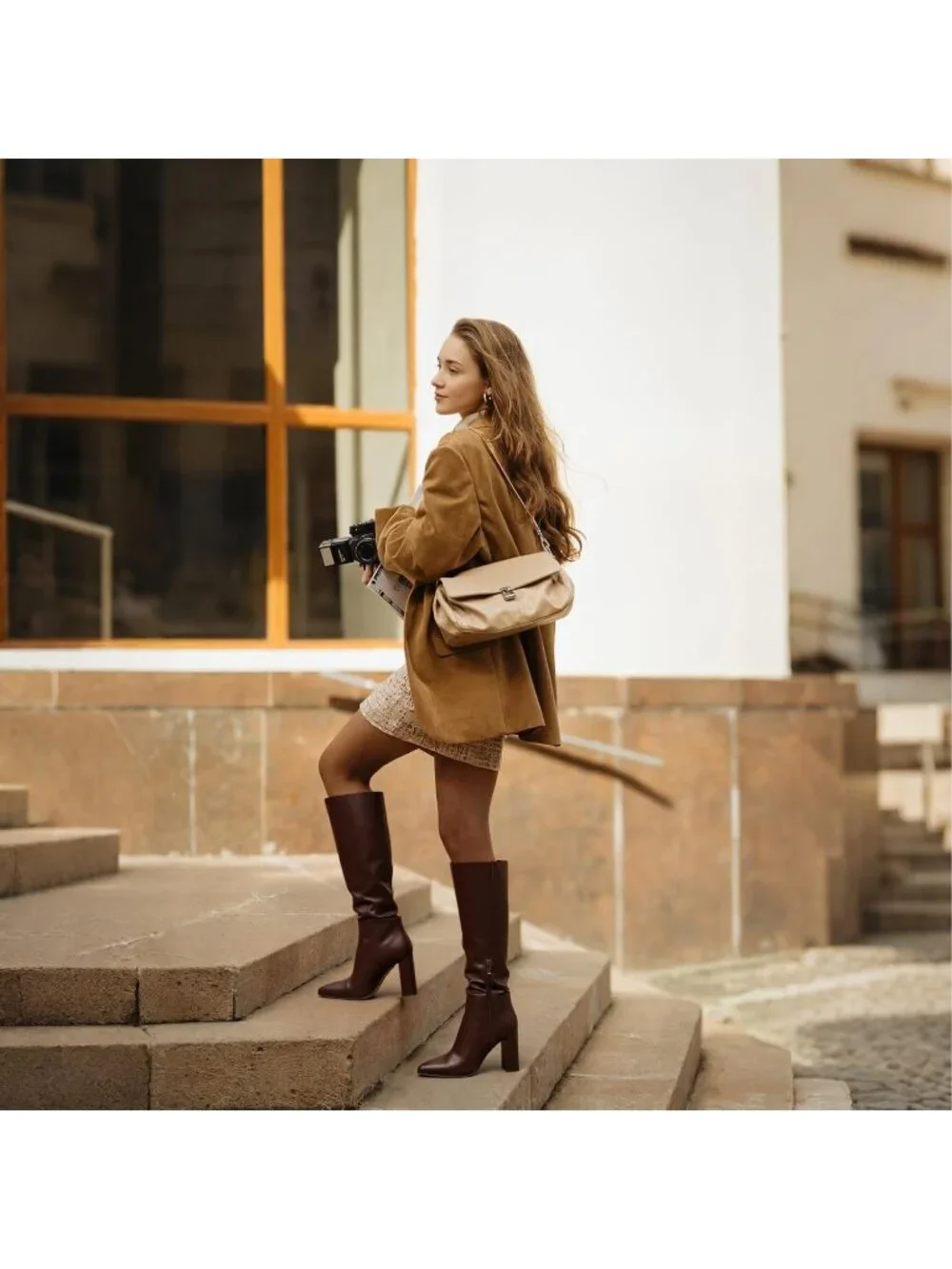 Women's Dark Brown Chunky Heel Pointed Toe Non Slip Side Zipper Knee High Boots